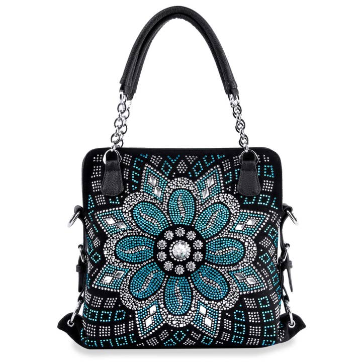 Black Boho Inspired Rhinestone Pattern Handbag for wholesale on Faire
