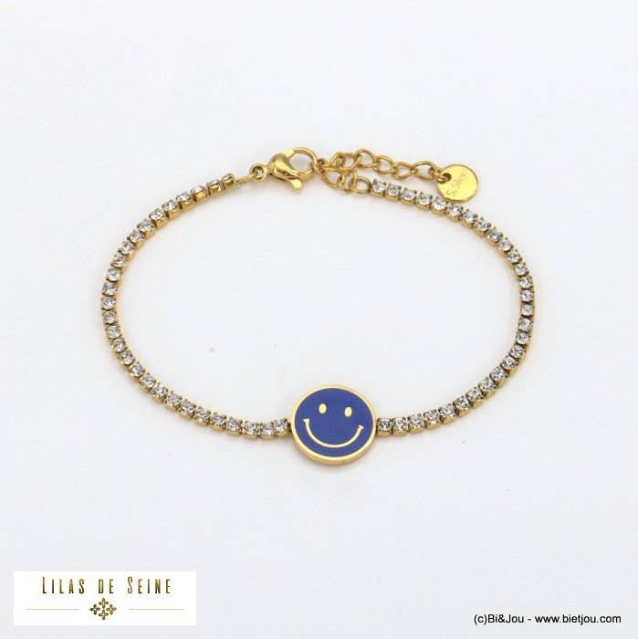 Lilas de Seine – wholesale Berlockarmband – Armband i rostfritt stål med smiley i emalj och strass för kvinnor 02215532