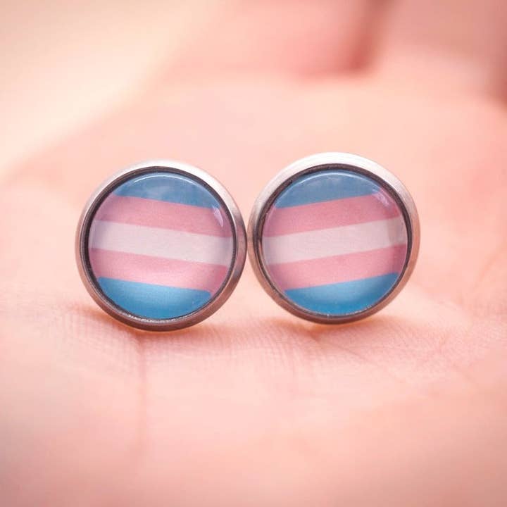 Transgender flag pride LGBTQ+ earrings - stud or dangle for wholesale by Crafty Queer Studio