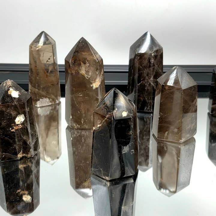 Natural Dark Morion Smoky Quartz Crystal Prisms- Towers 150-250g for wholesale by Distinction Crystals