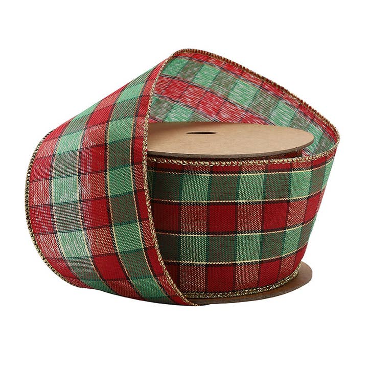 LA Ribbons Wholesale – wholesale Ribbon – Gift wrapping – 2 1/2" Wired Ribbon | Red/Green Plaid | 10 Yard Roll