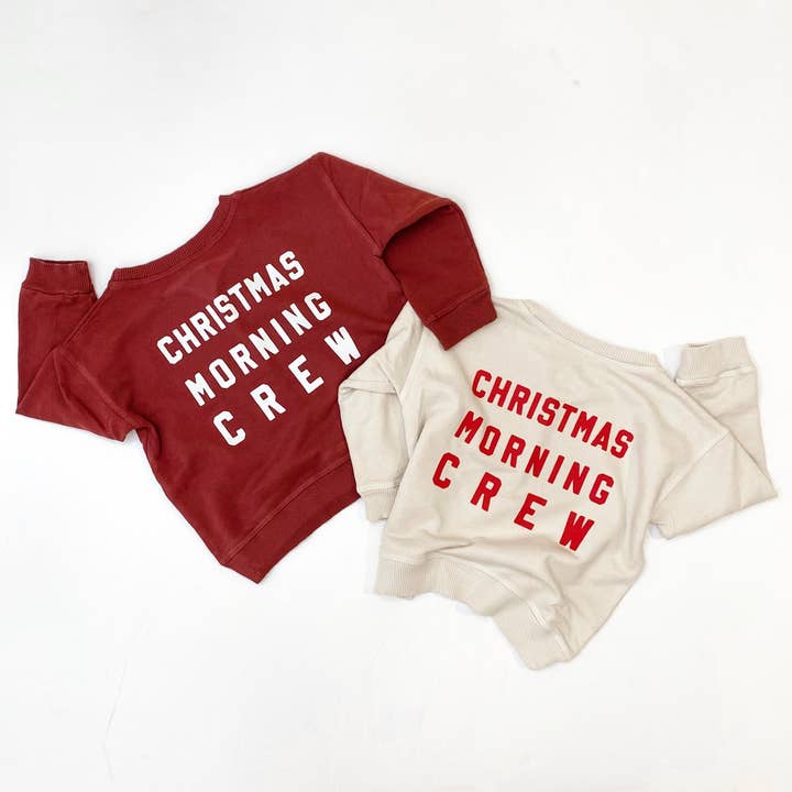 Sand Christmas Morning Crew Child Sweatshirt - Red Design for wholesale on Faire1