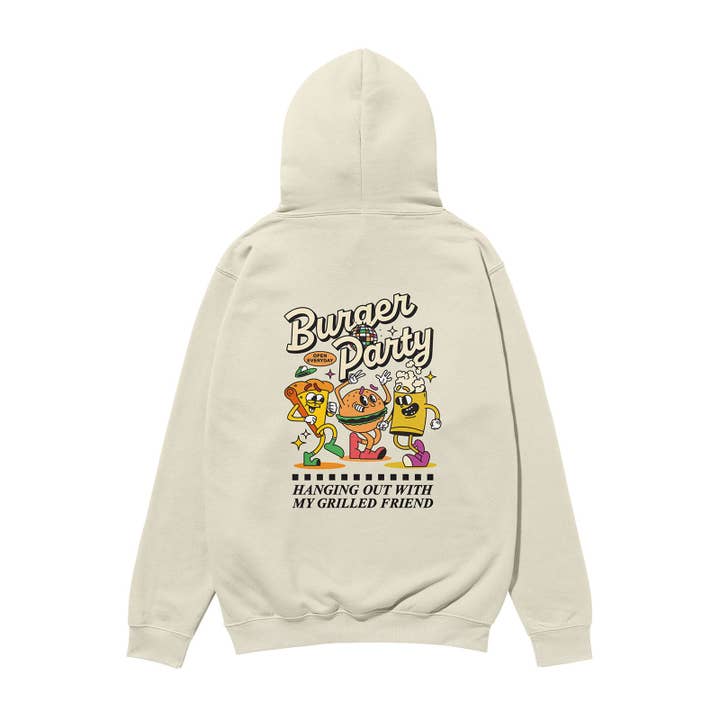 Burger Party Heavyweight Organic Hoodie Stone for wholesale by Weekend Concept