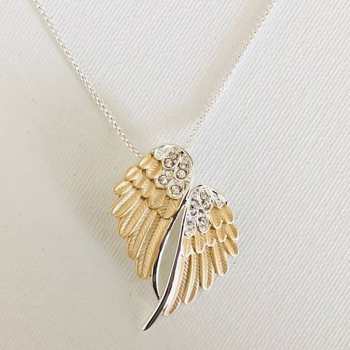 Carol Young Silver - Wholesale Pendant/Charm Necklace - Angel Wings Necklace Two Tone in BOX