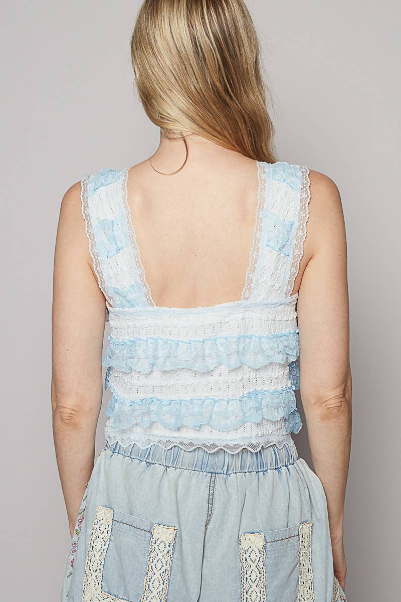 Pol Clothing - Wholesale Blouse - Women's - V-neck sleeveless cropped woven lace top14