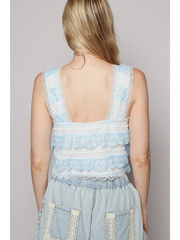 Pol Clothing - Wholesale Blouse - Women's - V-neck sleeveless cropped woven lace top14