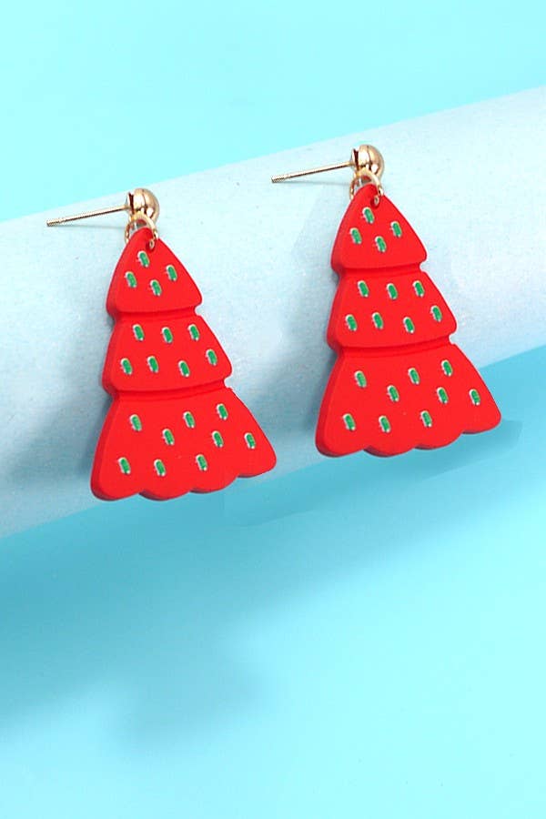 RED CHRISTMAS TREE HOLIDAY EARRINGS | 80E5027 for wholesale on Faire0