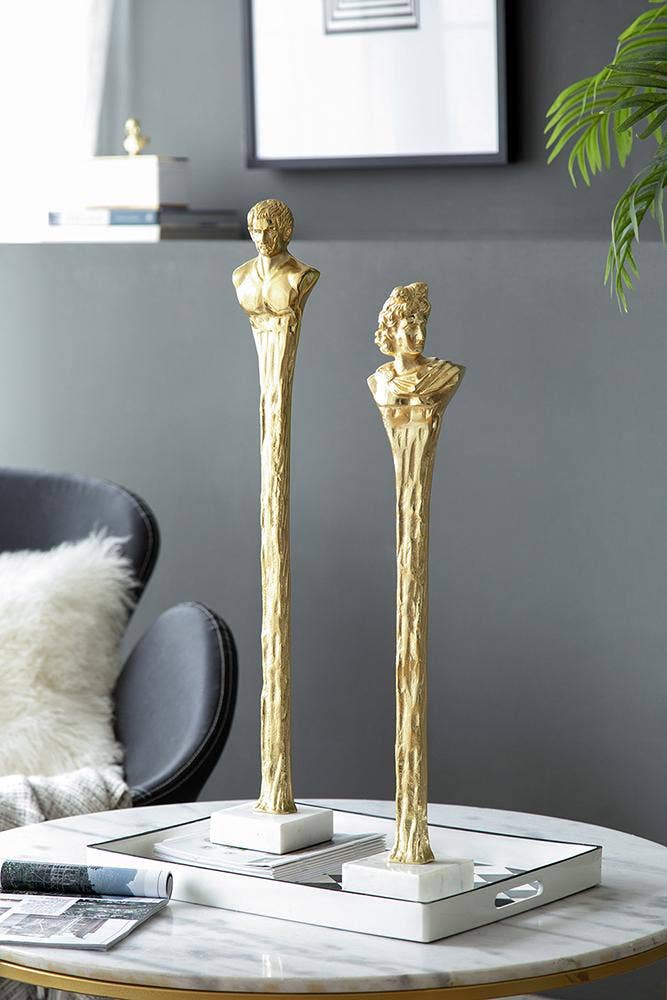 A&B Home Group Inc. - Wholesale Decorative Figurine - 5.5x5.5x32" Elongated Gold Roman Statue on White Marble Base10