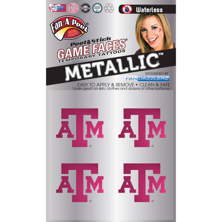 Texas A&M Game Faces® Temporary Tattoos for wholesale by Fanapeel / Gamefaces