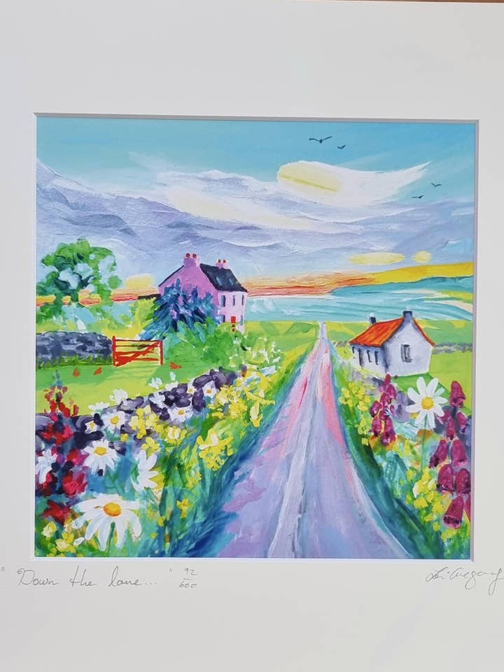 Down the Lane - Akrylmaleriprint af irsk vej for engroshandel hos Lani Gregory - Art
