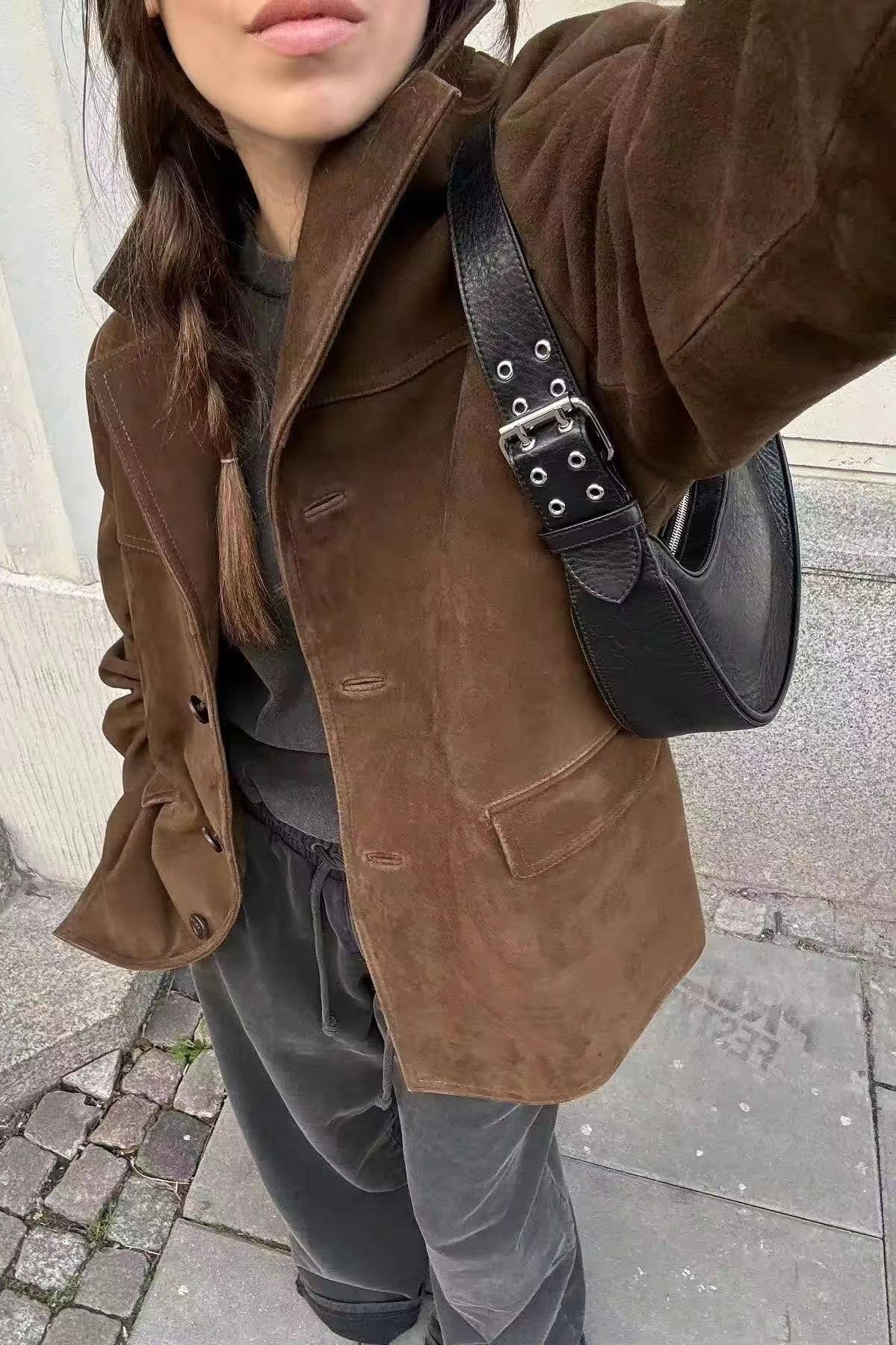 HIDDENBRAND - Wholesale Blazer - Women's - vintage oversized suede lapel blazer in brown22