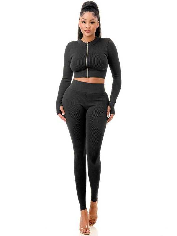 MIO WHOLESALE - Wholesale Activewear Set - Women's - JA40MWSET MINERAL WASH ZIP-UP SET0