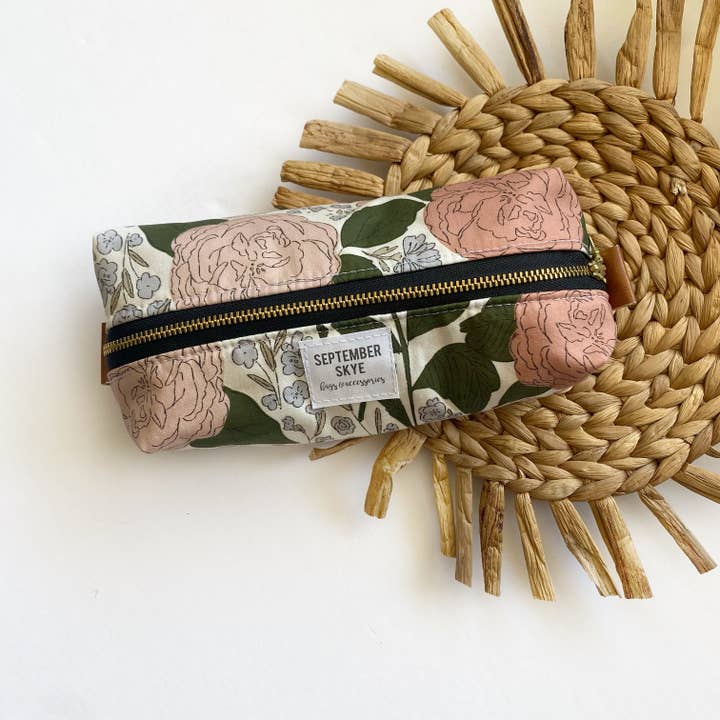 Florals in Willow - Boxy pencil pouch - brush bag for wholesale by September Skye Bags & Accessories