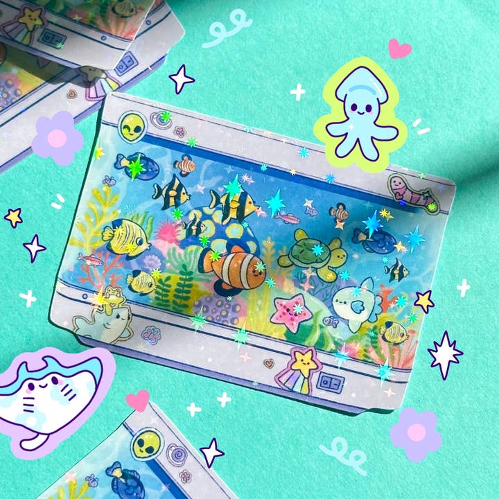 Fish Tank Holographic Sticker for wholesale by Sun Puff Studios