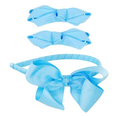 School Bow Hair Accessories Set-Lightblu - Pack Size 6 for wholesale by Pink Poppy