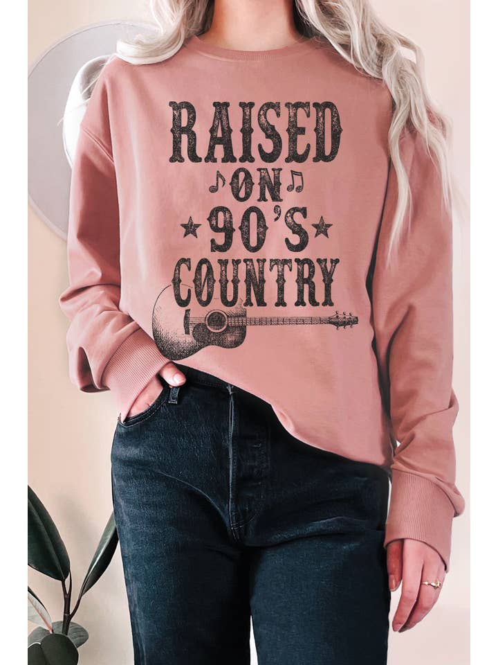 Rustee Clothing – Engroshandel Grafisk Sweatshirt - Dame – REJST PÅ 90"ERNE COUNTRYMUSIK GRAPHIX TERRY SWEATSHIRTS