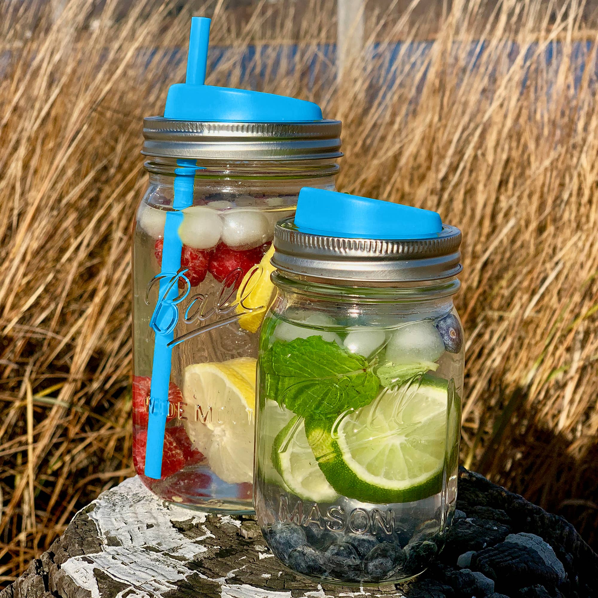 Fox Run Brands - Wholesale Drink Lids - Jarware Drink Lid, Straws for Wide Mouth Mason Jar, Blue2