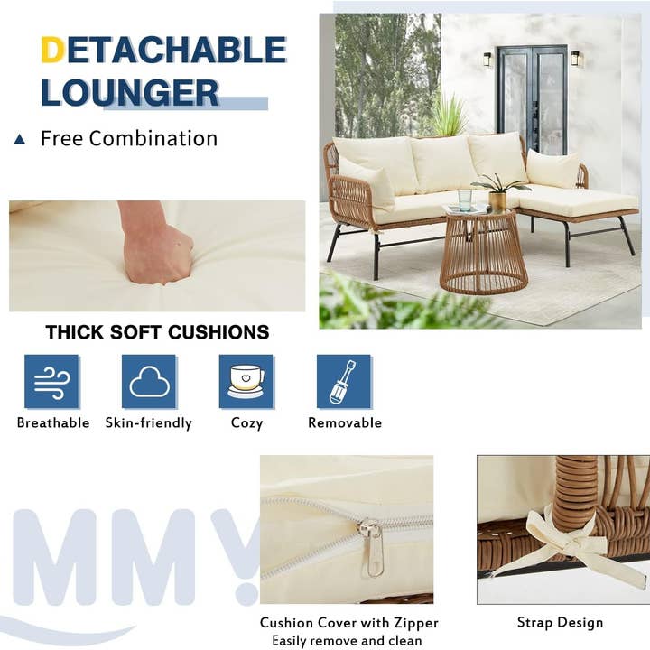 White L Shaped Patio Furniture Set with Thick Cushions for wholesale on Faire5