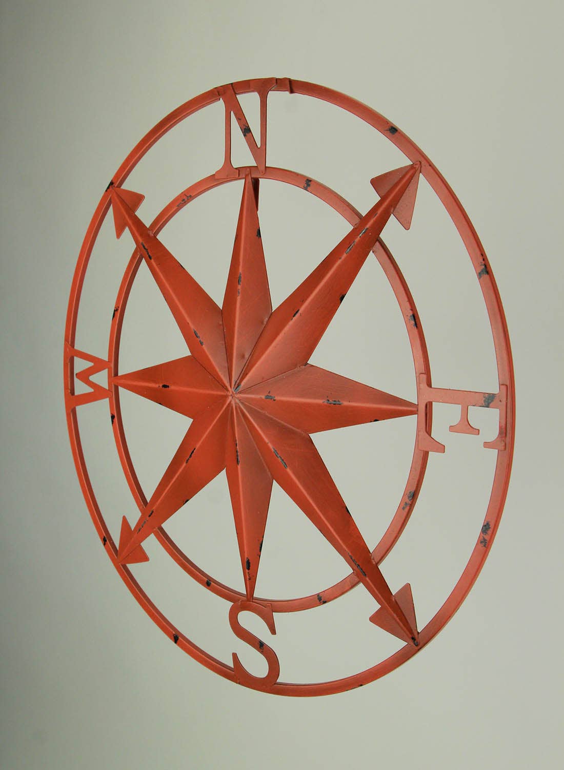 Zeckos - Wholesale Wall Accent - 20 Inch Distressed Metal Compass Rose Wall Hanging - Coral1