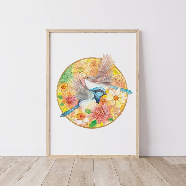 Watercolour By Cat - Wholesale Art print - Superb-Fairy Wrens Watercolour Artwork // Spring Is Here // Australian Bird // Wall Art1