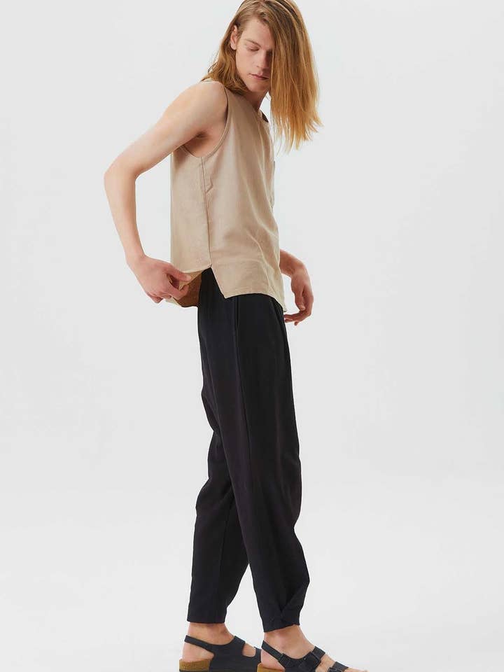 Elastisk midja Bohemisk stil Herrbyxa Svart för wholesale av BohoClandestino