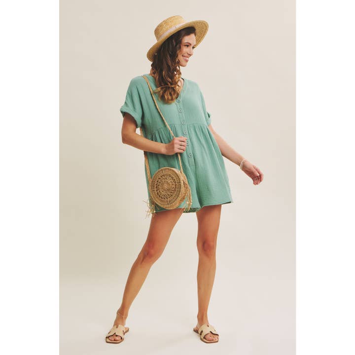 in february - Wholesale Romper - Women's - MINERAL-WASHED COTTON GAUZE OVERSIZED ROMPER