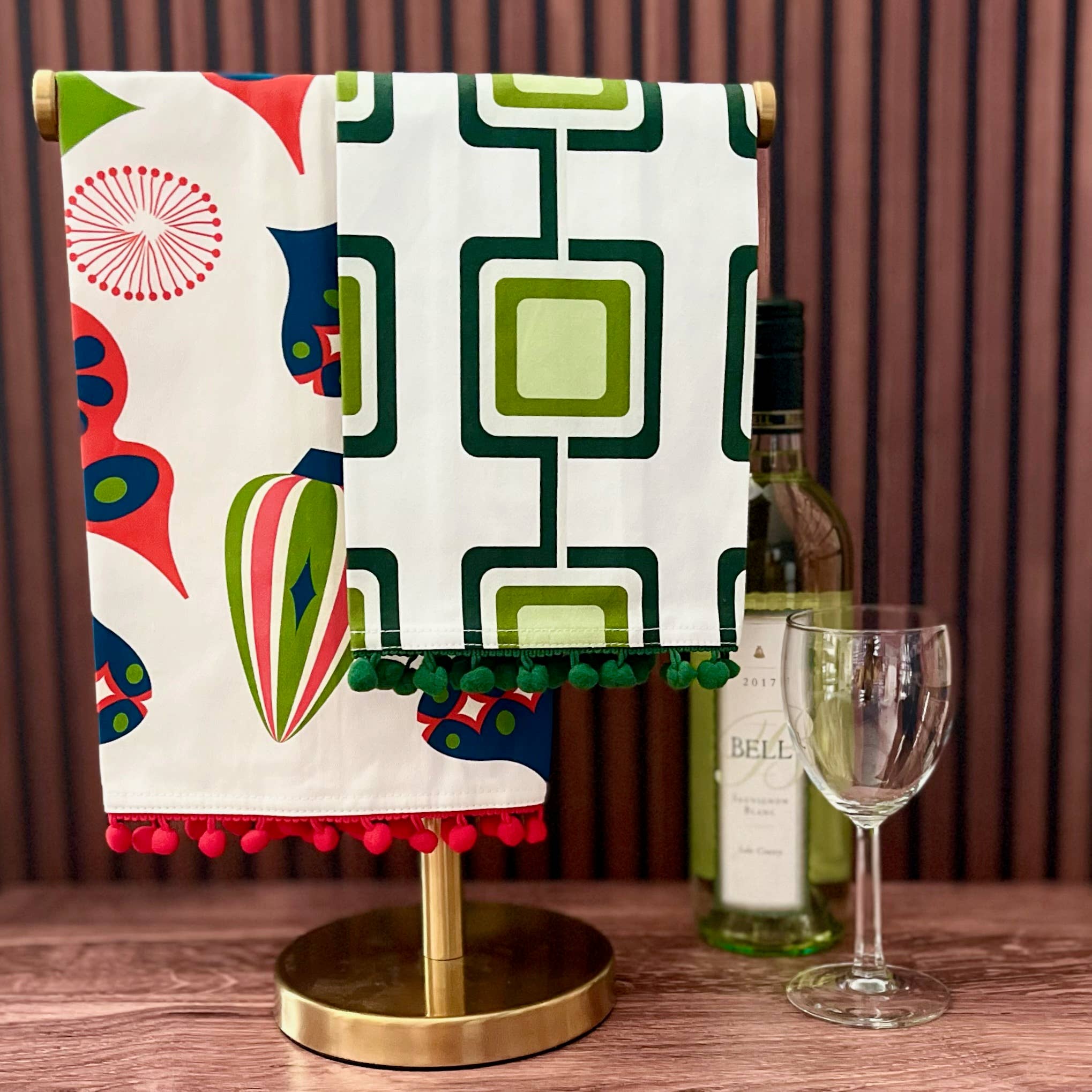 Mod Lounge Paper Company – wholesale Tea towel – Retro Ornaments Tea Towel with Trim3