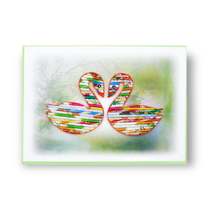 Loving Nature - Vente Carte de vœux classique - Carte cygne en papier roulé faite à la main à partir