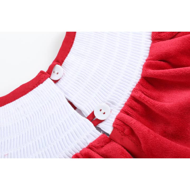 Lil Cactus - Wholesale Clothing Set - Baby - Red Velvet Christmas Smocked Dress and Bloomers Set