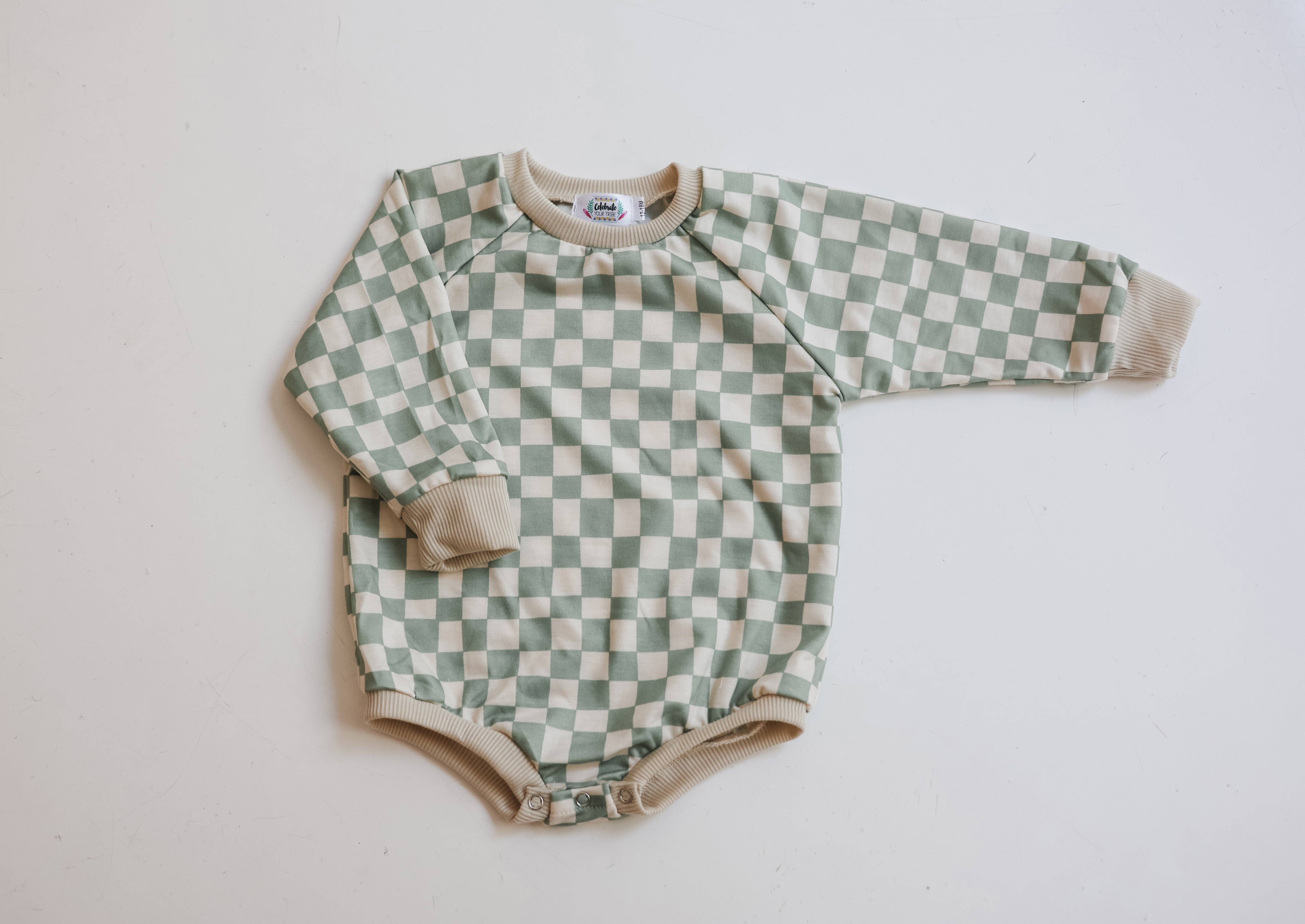 Celebrate Your Tribe - Wholesale Bodysuit (Non-Footed) - Baby - Wavy Check Long Sleeve Romper2