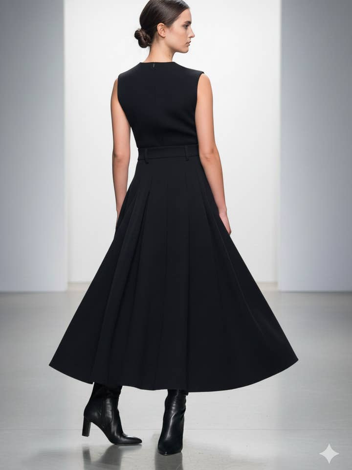 Schwarz Hoch taillierter Faltenrock in A-Linie Wolloptik Winter für den Großhandel auf Faire3