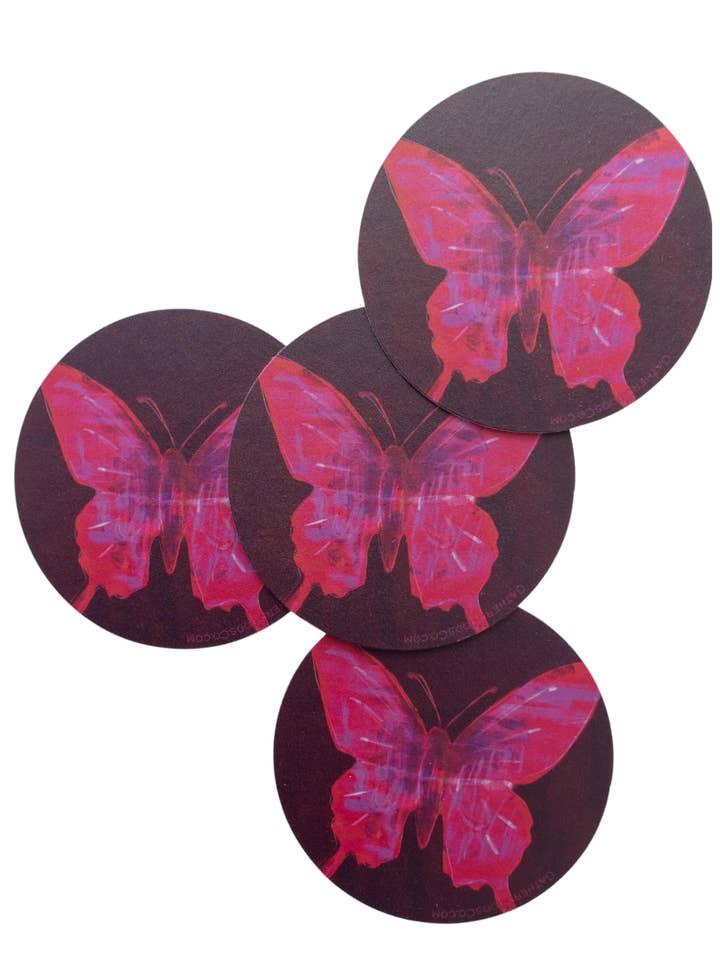 Schmetterling in Beerendeckchen, Set aus vier Stück für den Großhandel von Gather Goods Co - Cards, Coasters, Tea Towels, Art, Mugs