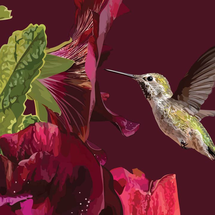 The Red Barn Press - Wholesale Sympathy Card - Sympathy Card Floral | Hollyhocks and Hummingbird2