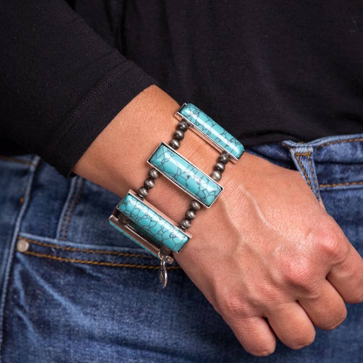 West & Co. - Wholesale Bangle Bracelet - (SALE) Turquoise Bar Stretch bracelet0