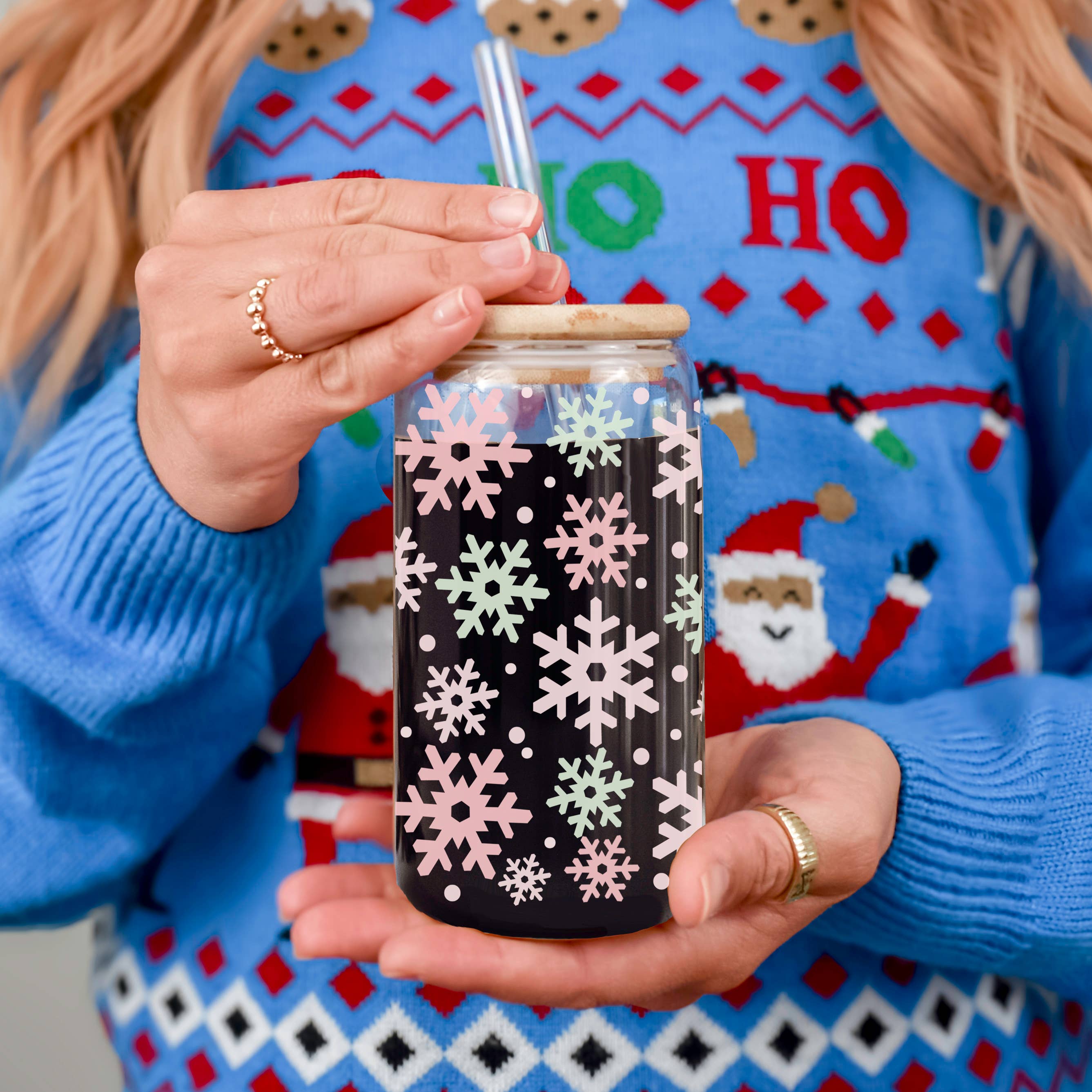 Gia Roma - Wholesale Drinking Glass/Cup - Candy Cane Christmas Can Glass. Cup With Glass Straw & Lid80