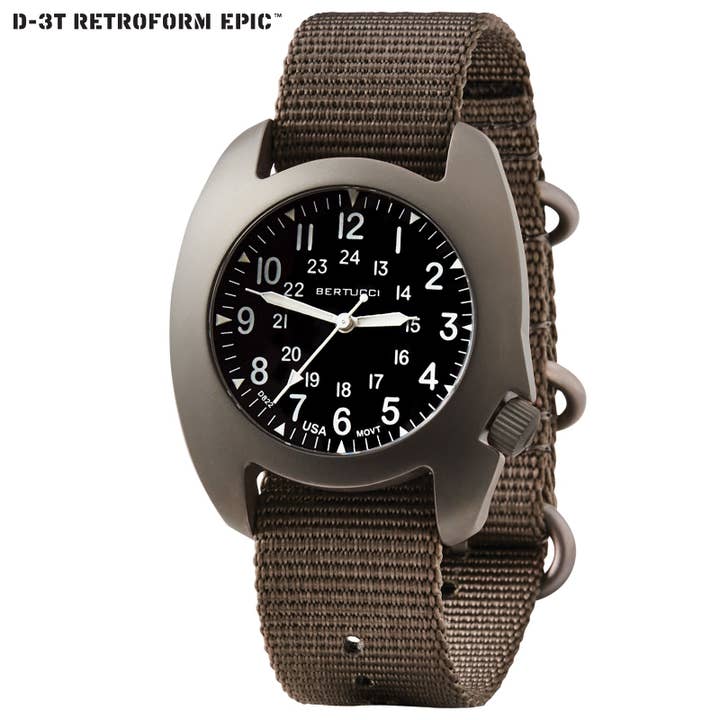 D-3T RETROFORM EPIC Quadrante Nero Cinturino in Nylon Grigio Fantasma per la vendita all'ingrosso da parte di Bertucci