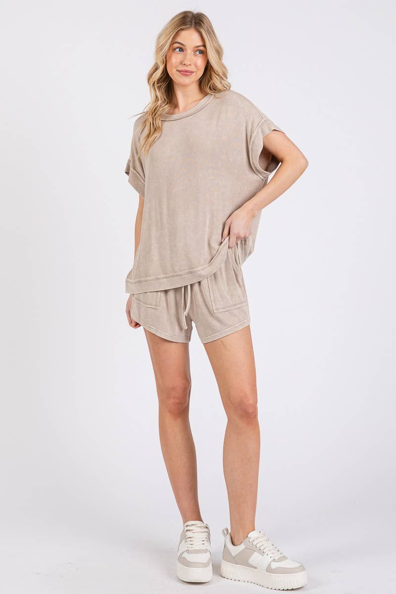 Sewn and Seen - Wholesale Lounge Set - Women's - MINERAL WASHED TOP AND SHORTS RIB SET 11