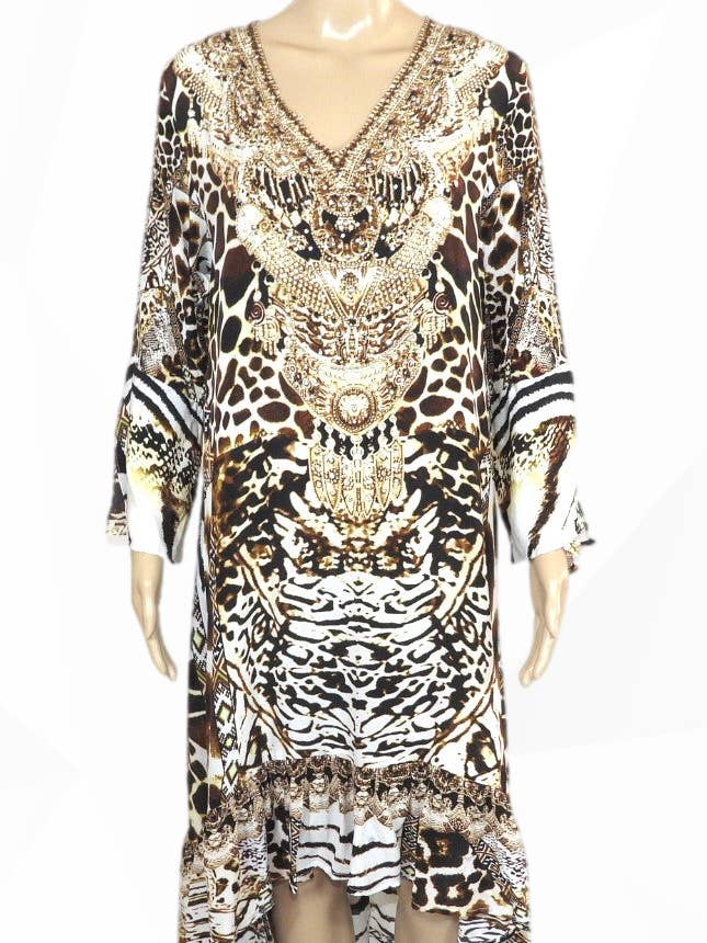 Seidenkleid mit hohem Rüschen - Ziraffe - funkelnde Kaftane für den Großhandel von Kaftans that Bling