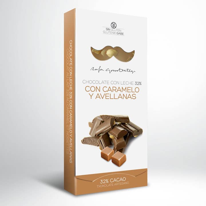 MILK CHOCOLATE 32% WITH CARAMEL, HAZELNUTS AND SALT for wholesale by RAFA GORROTXATEGI