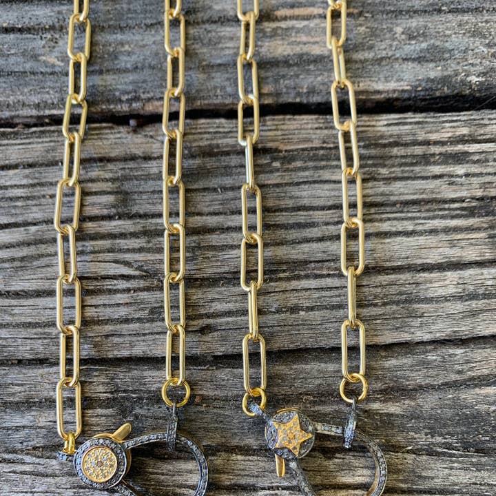 ILISSA MICHELE JEWELRY - Wholesale Link & Chain Necklace - Paper Clip Gold Chain Necklace with Two Tone Clasp1