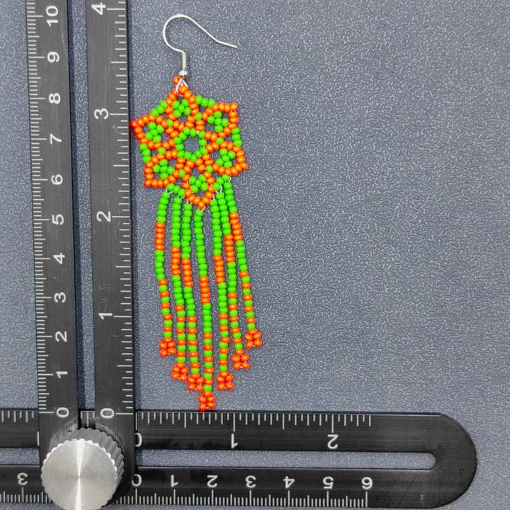 Mio Queena - Wholesale Tassel Earrings - Boho Colored Flower Pattern Seed Beads Fringe Earrings-BJ/S