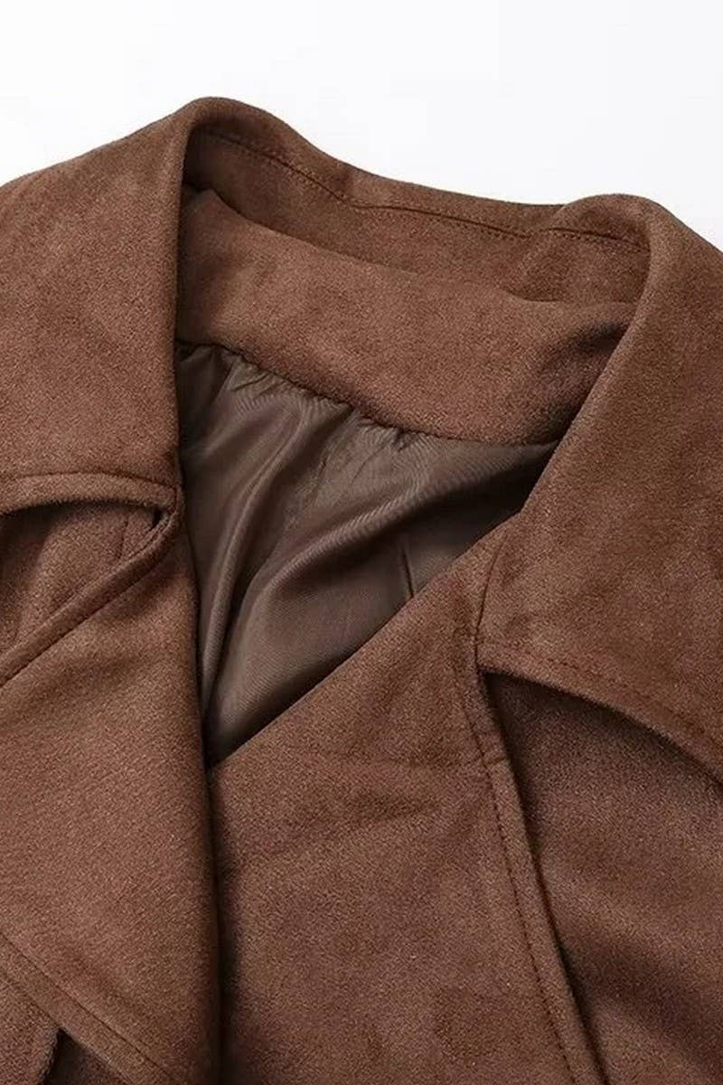 COFFEE CWOCO1075_DOUBLE BREASTED LAPEL FAUX LEATHER LONG COAT for wholesale on Faire1