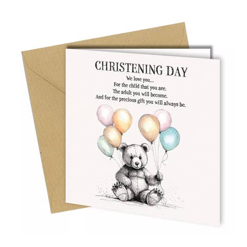 #1662 Teddy Bear Christening Card for wholesale by Close to the Bone Greeting Cards and Gifts