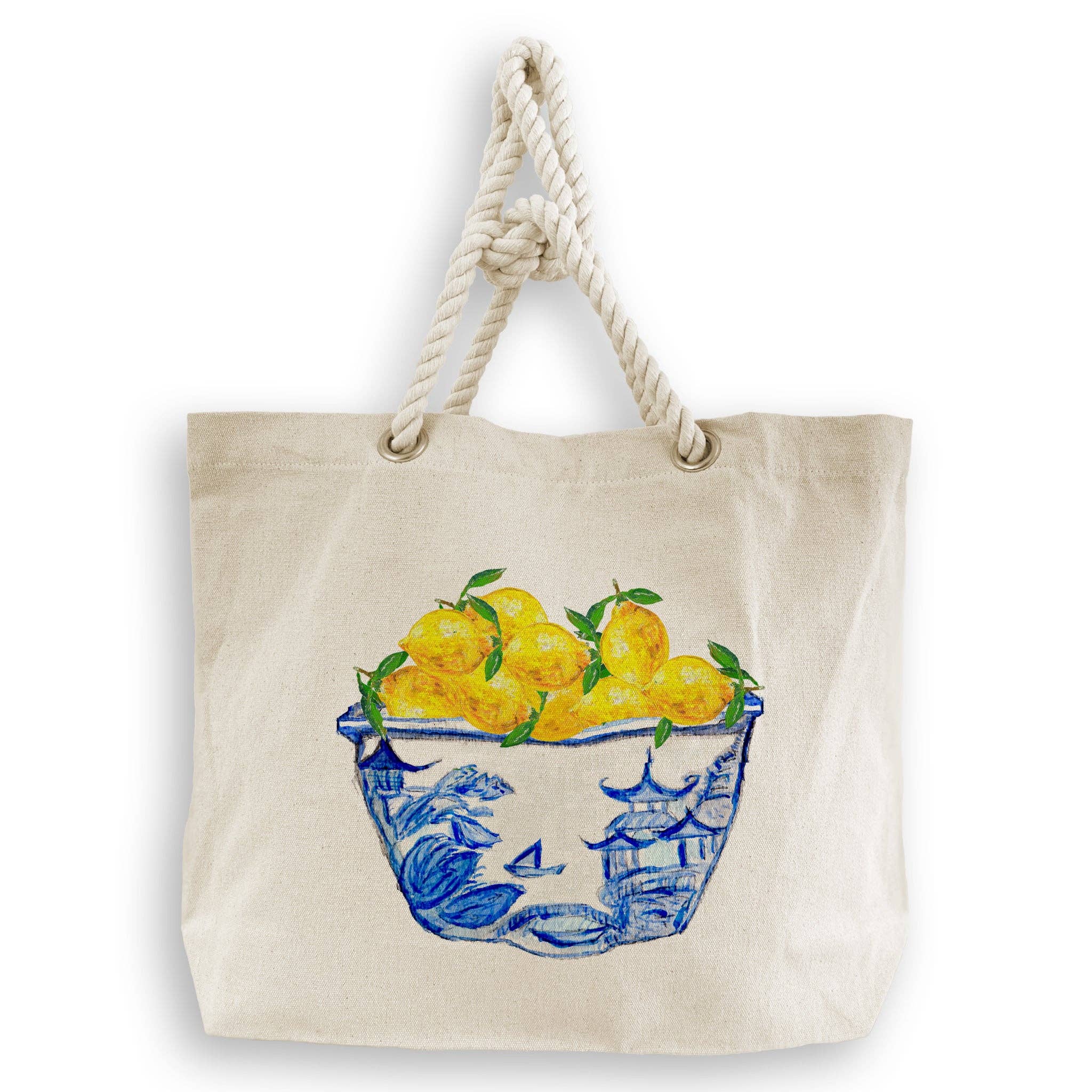 French Graffiti - Vente Torchons - Bol bleu et blanc avec citrons6