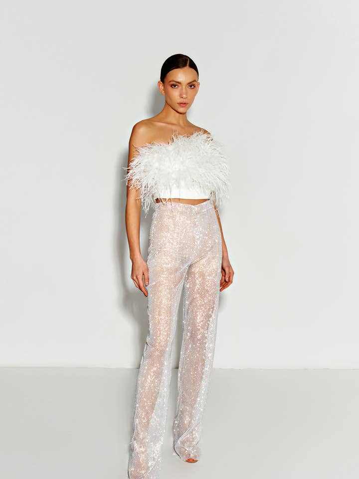 Hvide netbukser med krystaller for engroshandel hos Semenenko