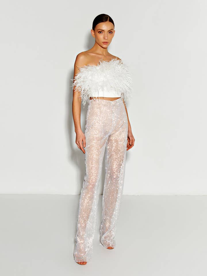 Hvide netbukser med krystaller for engroshandel hos Semenenko