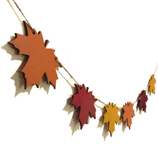Wood Fall Maple Leaf Garland for wholesale by Party Kat Designs