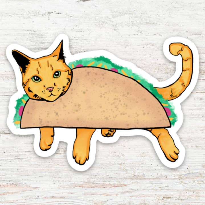 Taco Cat matte vinylsticker voor wholesale door Angry Gato Designs