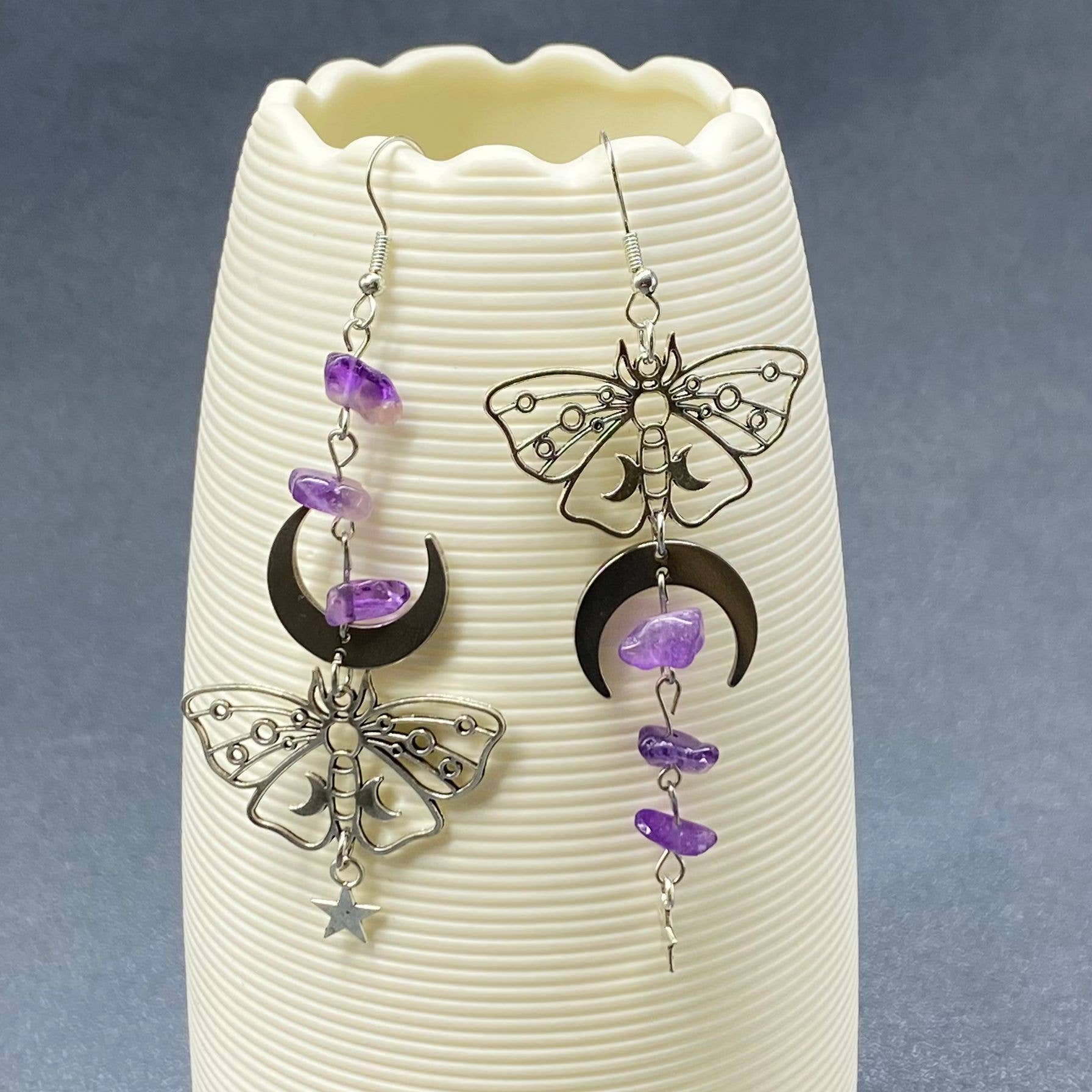 Mio Queena - Wholesale Dangle Earrings - Asymmetric Moon Moth Dangle Earrings - MS0