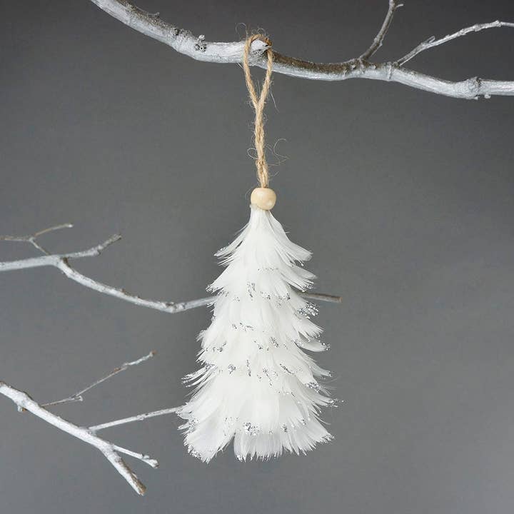 Mini Feather Tree Goose Ornament - White with Glitter for wholesale by Zucker Feather Products